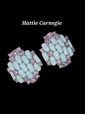 Vintage Hattie Carnegie White & Pink Rhinestone Clip-On Earrings